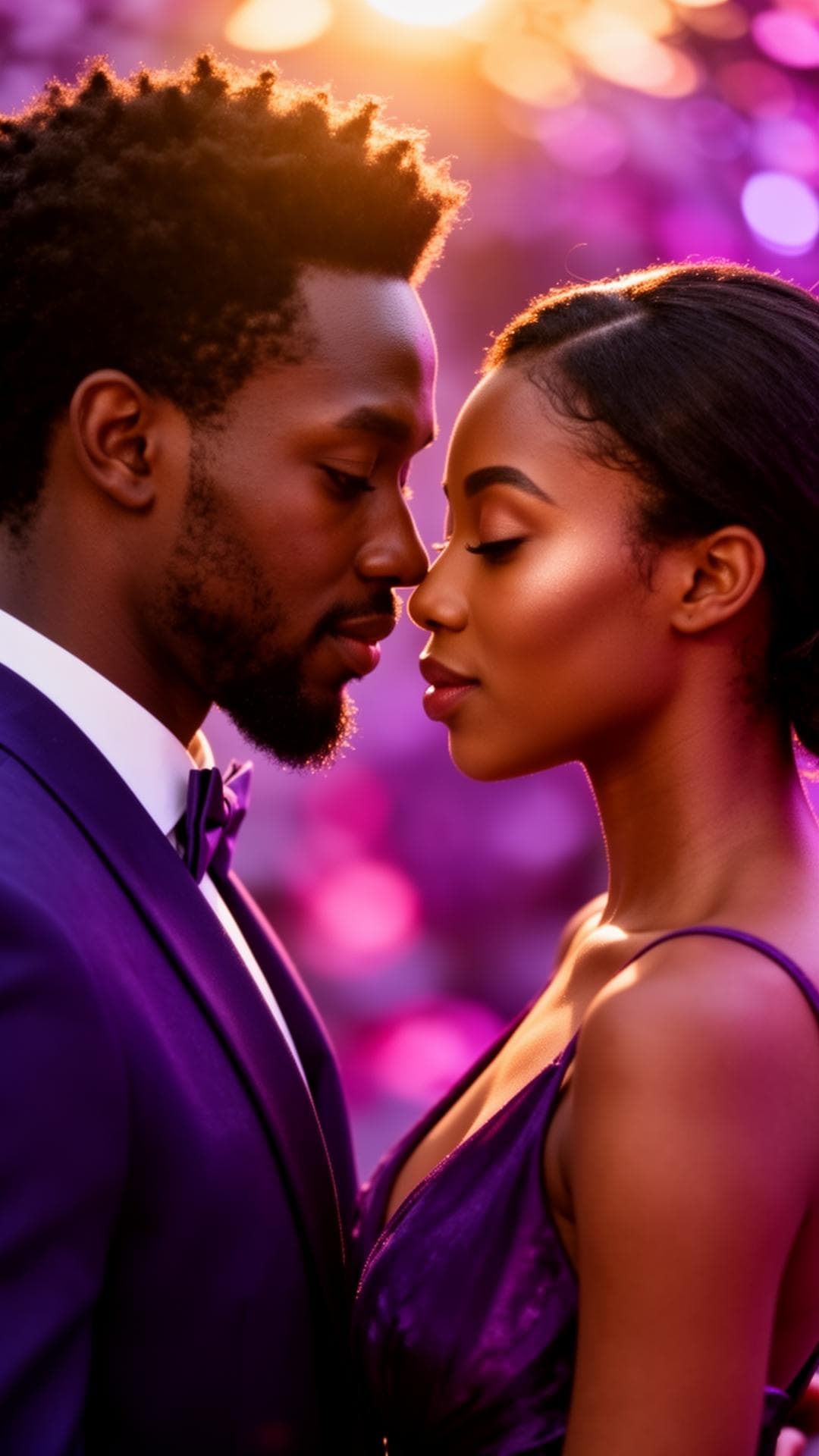 A couple sharing an intimate, romantic moment